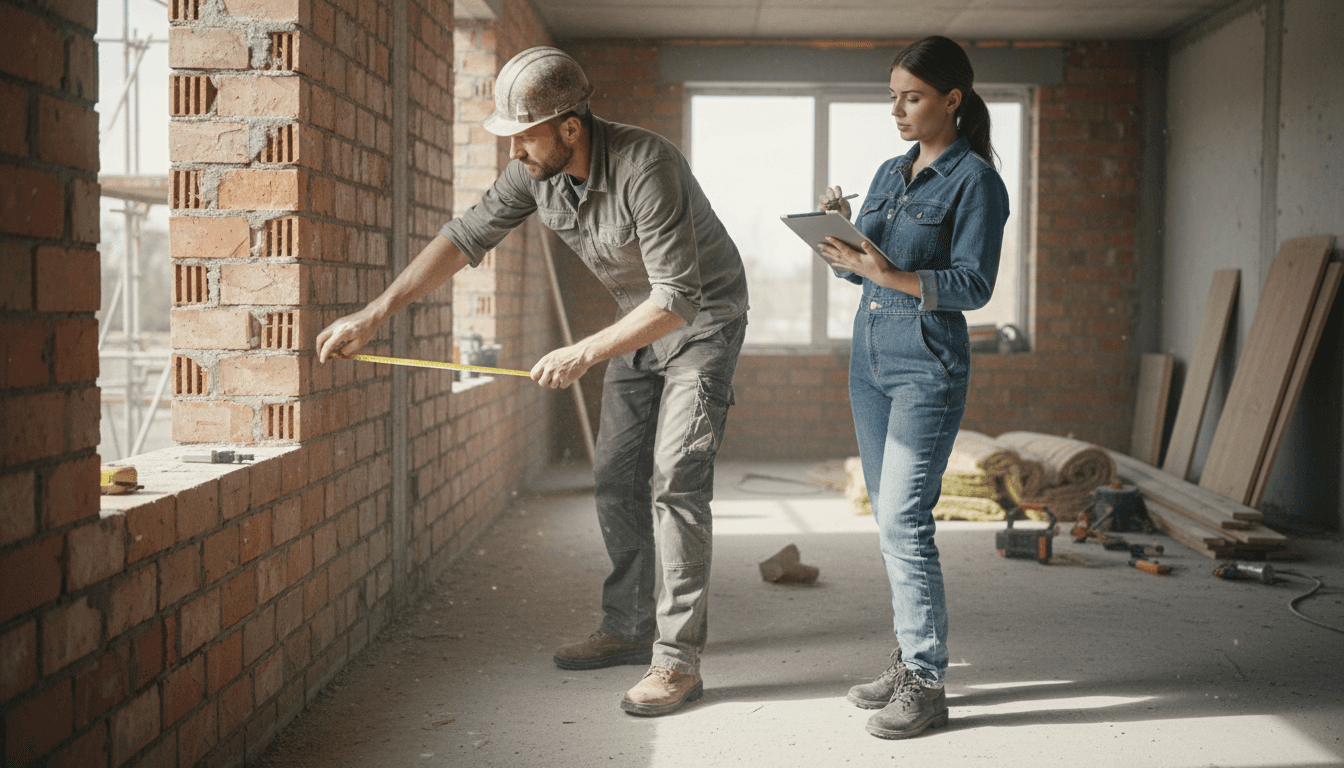 Contractor and designer taking measurements during a renovation