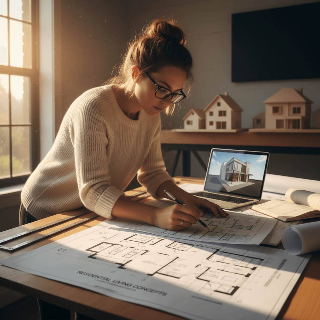 Residential design coordination consultation with floor plans and design materials